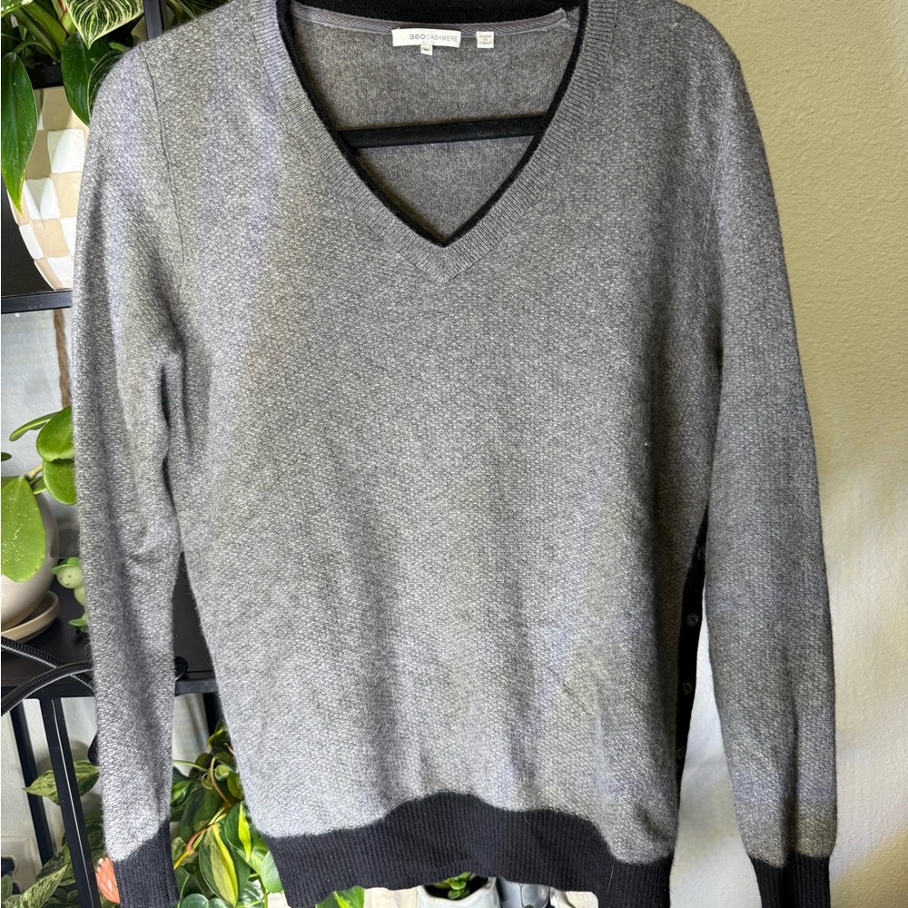 360 Cashmere Gray Sweater with Black Trim